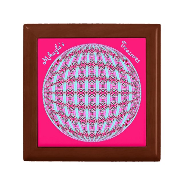 Vibrant Pink/Soft Turquoise X Pattern Globe Design Keepsake Box (Front)