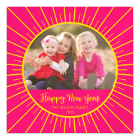 Vibrant Pink Starburst Happy New Year Magnetic Card