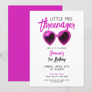 Vibrant Pink Sunglasses Threenager 3rd Birthday Invitation