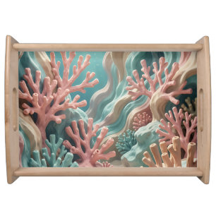 Vibrant Pink Teal Coral Reef Underwater Ocean Serving Tray