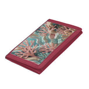 Vibrant Pink Teal Coral Reef Underwater Ocean Tri-fold Wallet