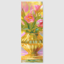 Vibrant Pink Tulips in Golden Vase