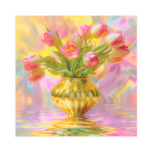 Vibrant Pink Tulips in Golden Vase