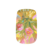 Vibrant Pink Tulips in Golden Vase