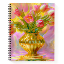 Vibrant Pink Tulips in Golden Vase