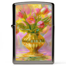 Vibrant Pink Tulips in Golden Vase