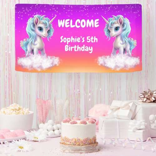 Vibrant pink Unicorn Birthday Banner