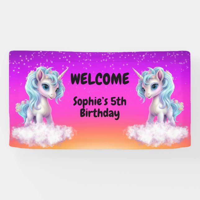 Vibrant pink Unicorn Birthday Banner (Horizontal)