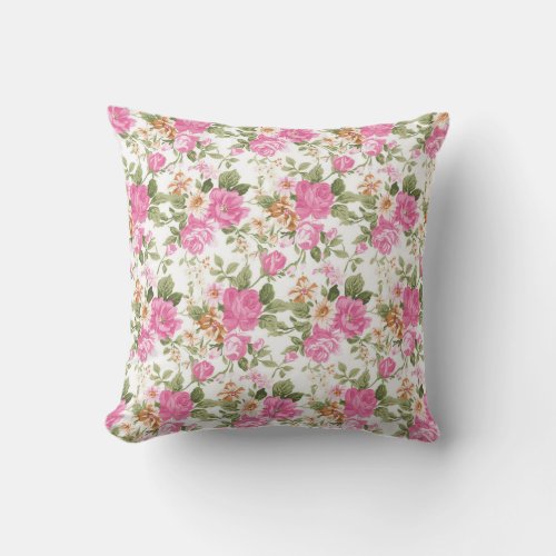 Vibrant pink Victorian rose throw pillow