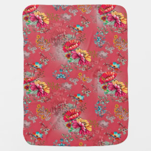 Vibrant Pink Vintage Floral Pattern Sherpa Blanket