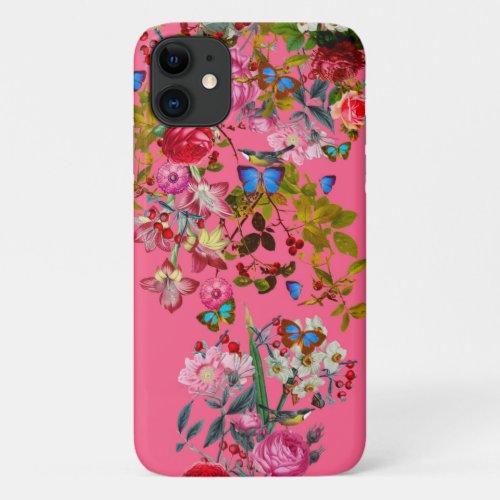Vibrant Pink Vintage Rose Garden  iPhone 11 Case