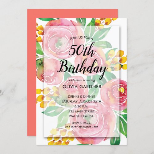 Vibrant Pink Watercolor Floral Birthday Invitation