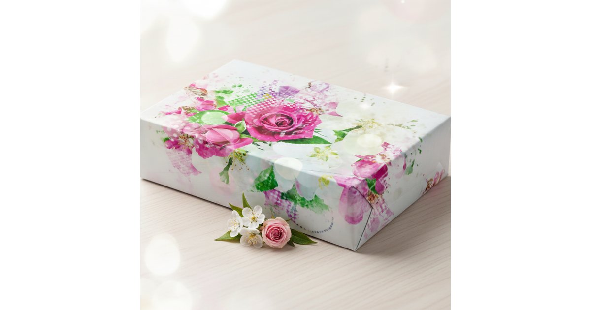 Vibrant Pink Watercolor Rose Abstract Mixed Media Wrapping Paper Sheets ...