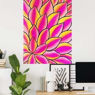 Vibrant Pink & Yellow Abstract Flower Art Print