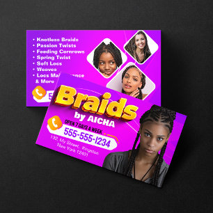 Vibrant Pink & Yellow African Hair Braiding Photo Business Card
