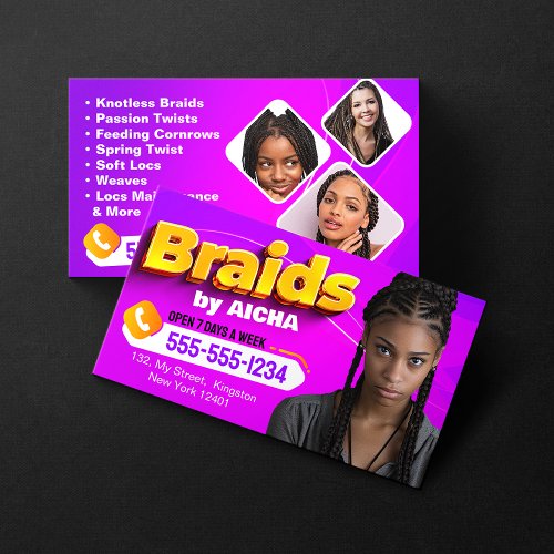 Vibrant Pink  Yellow African Hair Braiding Photo Business Card