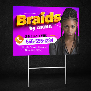 Vibrant Pink & Yellow African Hair Braiding Photo Sign