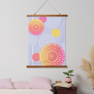 Vibrant Pink Yellow Random Mandala Hanging Tapestry