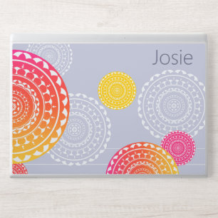 Vibrant Pink Yellow Random Mandala on Blue Name  HP Laptop Skin