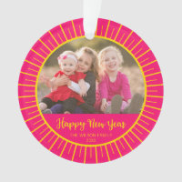 Vibrant Pink Yellow Starburst Happy New Year Photo Ornament