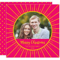 Vibrant Pink Yellow Starburst Merry Christmas Card