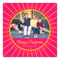 Vibrant Pink Yellow Starburst Merry Christmas Magnetic Card