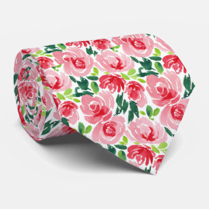 Vibrant Pinky Pink and Juicy Red Abstract Bloom Neck Tie
