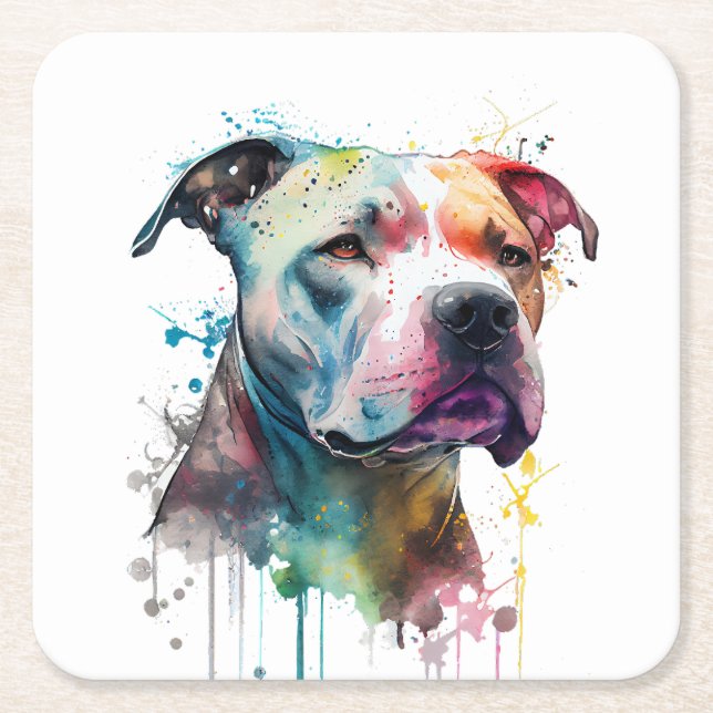 Vibrant Pitbull: A Touch of Life Square Paper Coaster (Front)