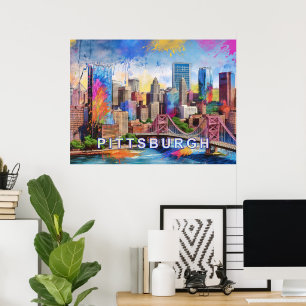 Vibrant Pittsburgh Skyline, Colorful Urban Art Poster