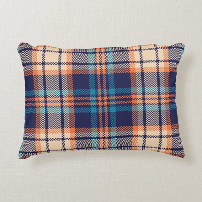 Vibrant Plaid: Autumn Textile Design Accent Pillow (Front)