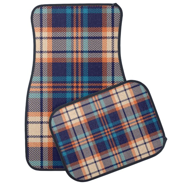 Vibrant Plaid: Autumn Textile Design Car Floor Mat (Set)