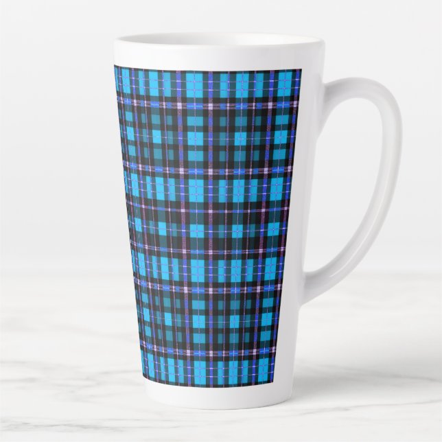 Vibrant Plaid Tartan Pattern Fabric Latte Mug (Right)
