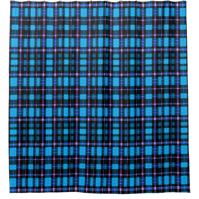 Vibrant Plaid Tartan Pattern Fabric Shower Curtain (Front)