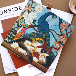 Vibrant Playful Calico Red Dragon Fantasy 3 Ring Binder