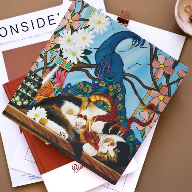 Vibrant Playful Calico Red Dragon Fantasy 3 Ring Binder (Creator Uploaded)