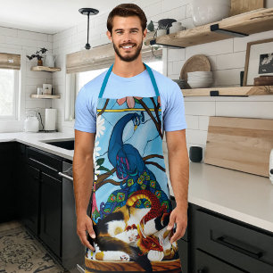 Vibrant Playful Calico Red Dragon Fantasy Apron