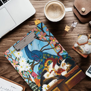 Vibrant Playful Calico Red Dragon Fantasy Clipboard