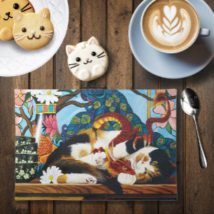 Vibrant Playful Calico Red Dragon Fantasy Cloth Placemat