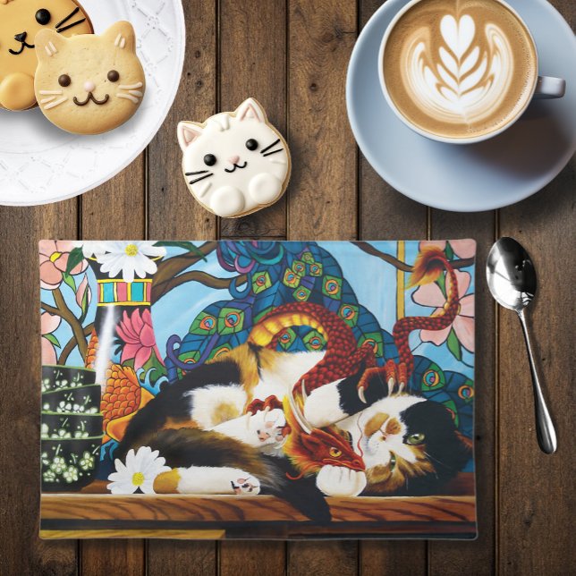 Vibrant Playful Calico Red Dragon Fantasy Cloth Placemat (Creator Uploaded)
