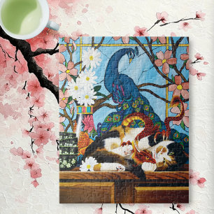 Vibrant Playful Calico Red Dragon Fantasy Jigsaw Puzzle
