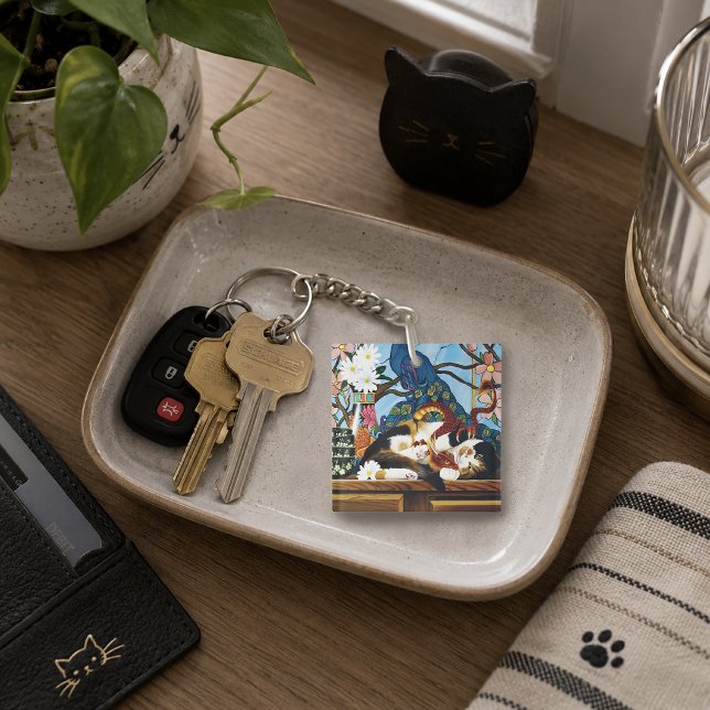 Vibrant Playful Calico Red Dragon Fantasy Keychain (Creator Uploaded)