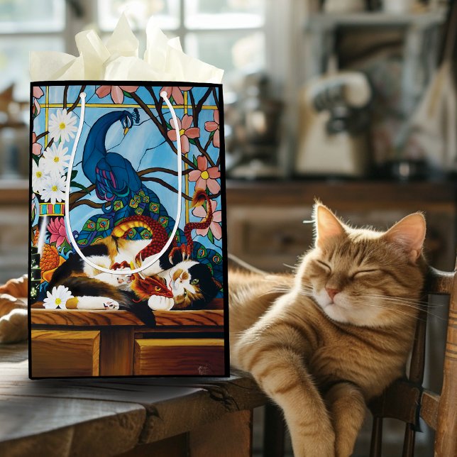 Vibrant Playful Calico Red Dragon Fantasy Medium Gift Bag (Creator Uploaded)