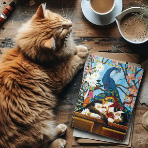 Vibrant Playful Calico Red Dragon Fantasy Notebook