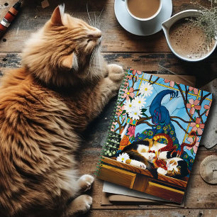 Vibrant Playful Calico Red Dragon Fantasy Notebook