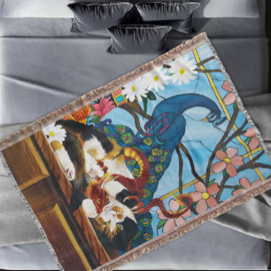 Vibrant Playful Calico Red Dragon Fantasy Throw Blanket
