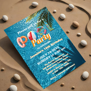 Vibrant Playful Summer Fun Tropical Pool Party Invitation
