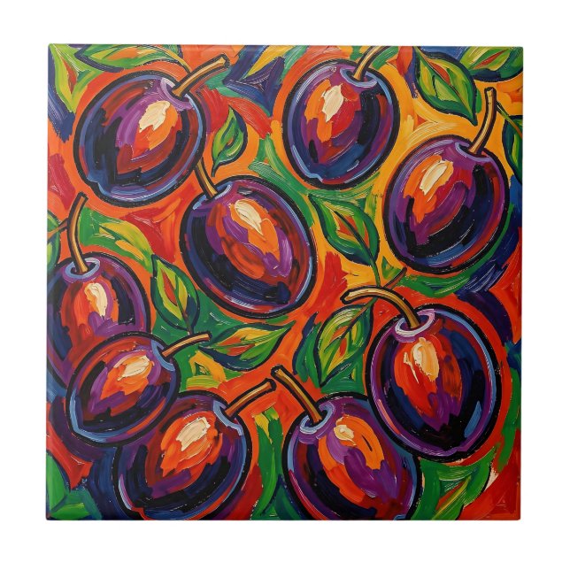 Vibrant Plum Fauvist  Ceramic Tile (Front)