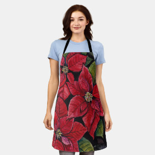 Vibrant Poinsettia In Watercolor Apron