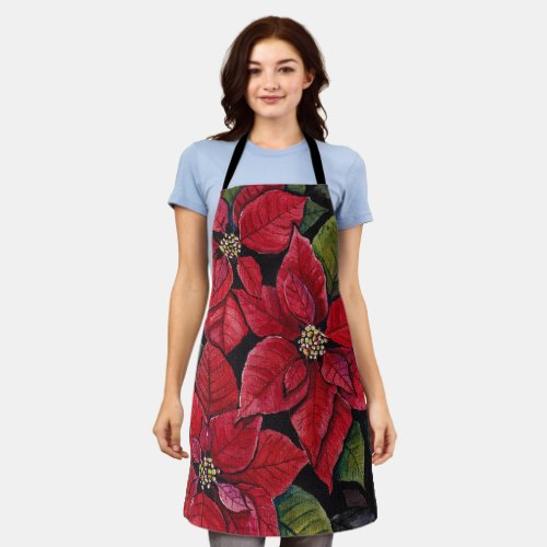 Vibrant Poinsettia In Watercolor  Apron