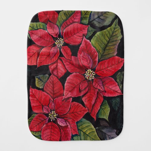 Vibrant Poinsettia In Watercolor  Baby Burp Cloth